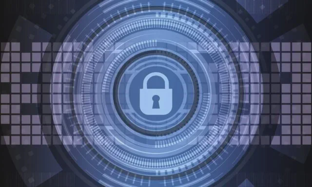 Cyber-Security-Illustration: Digitales Schloss als Symbol für Informationssicherheit und Datenschutz